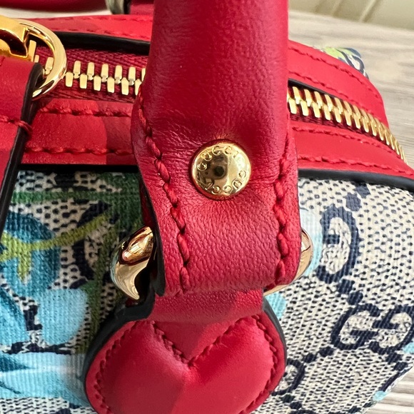 GUCCI GG Supreme Monogram Blooms Mini Boston Navy Blue Hibiscus - Picture 11 of 16